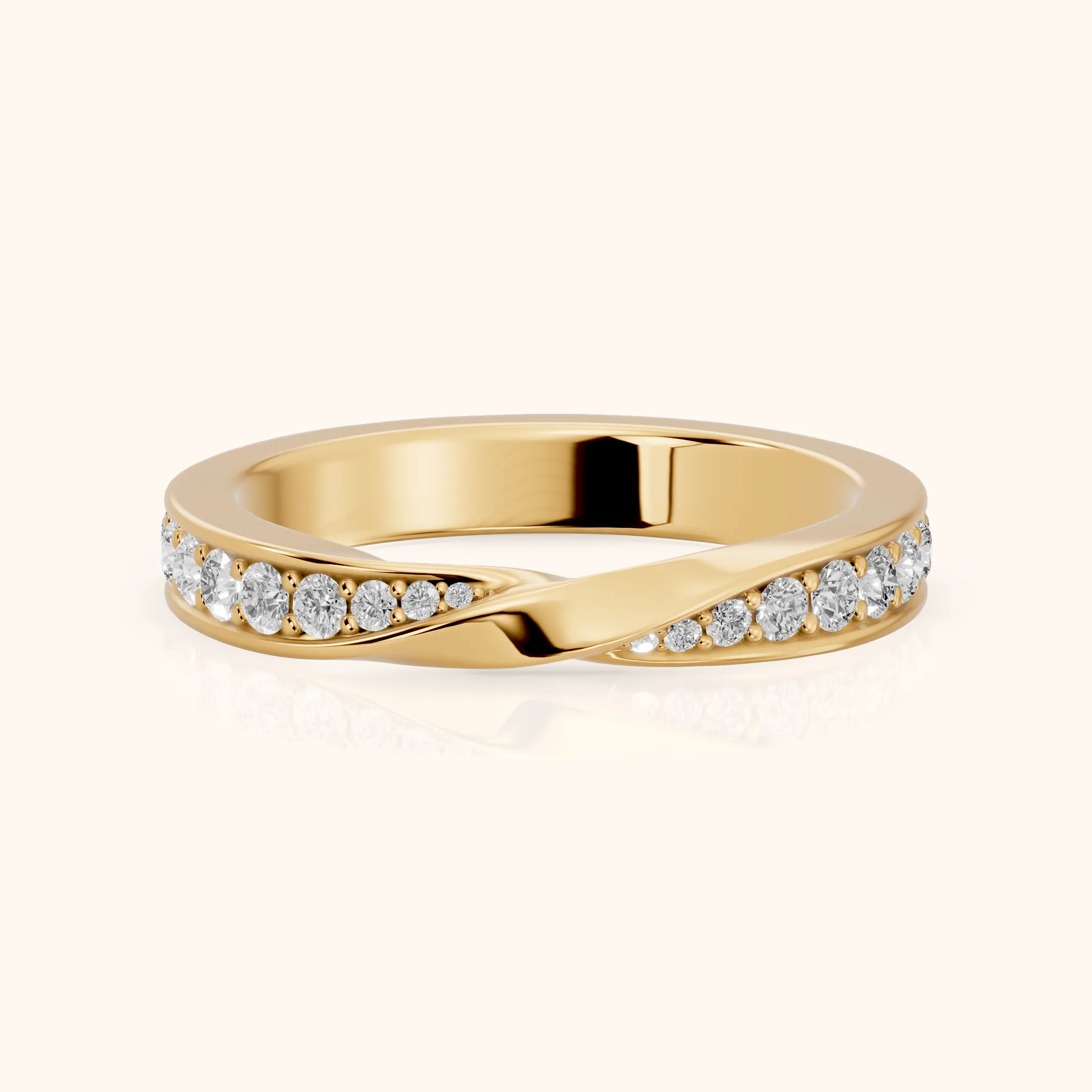 Sutton Twist Pavé Round Diamond Wedding Band in Yellow Gold — view 1