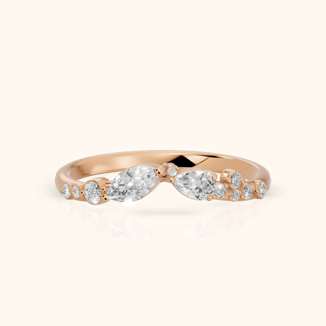 Sonia Curved Marquise & Round Diamond Wedding Band in Rose Gold — view 2