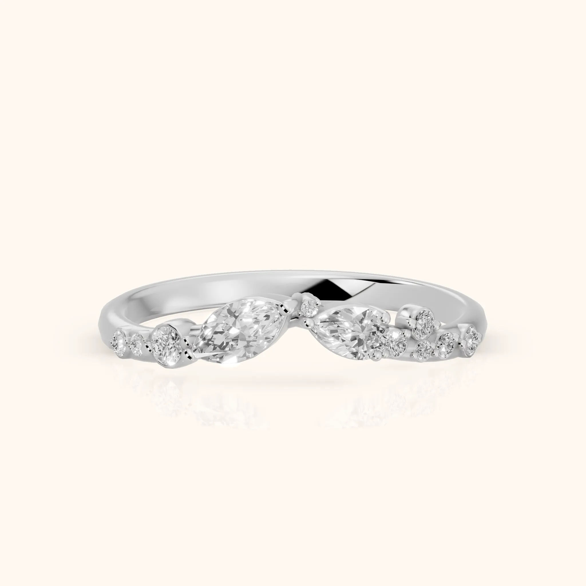 Sonia Curved Marquise & Round Diamond Wedding Band in Platinum — view 1