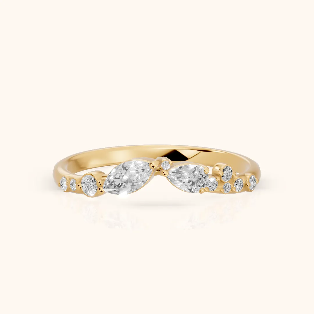 Hadley Curved Marquise, Pear & Round Diamond Wedding Band in Yellow Gold — view 2