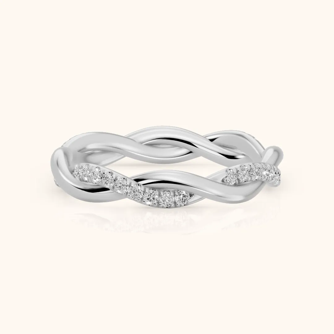 Tanvi Petite Twist Round Diamond Eternity Band in Silver — view 2
