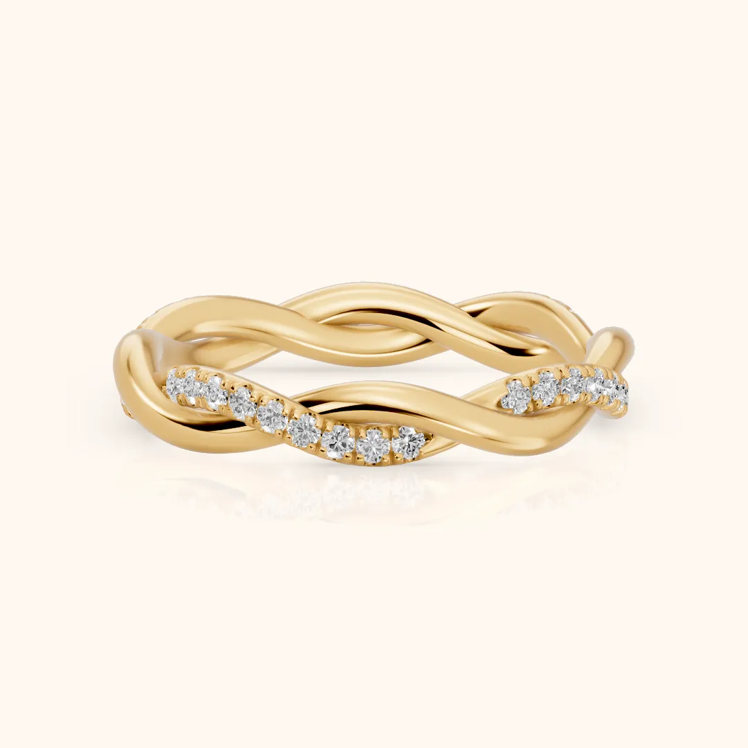 Tanvi Petite Twist Round Diamond Eternity Band in Yellow Gold — view 2
