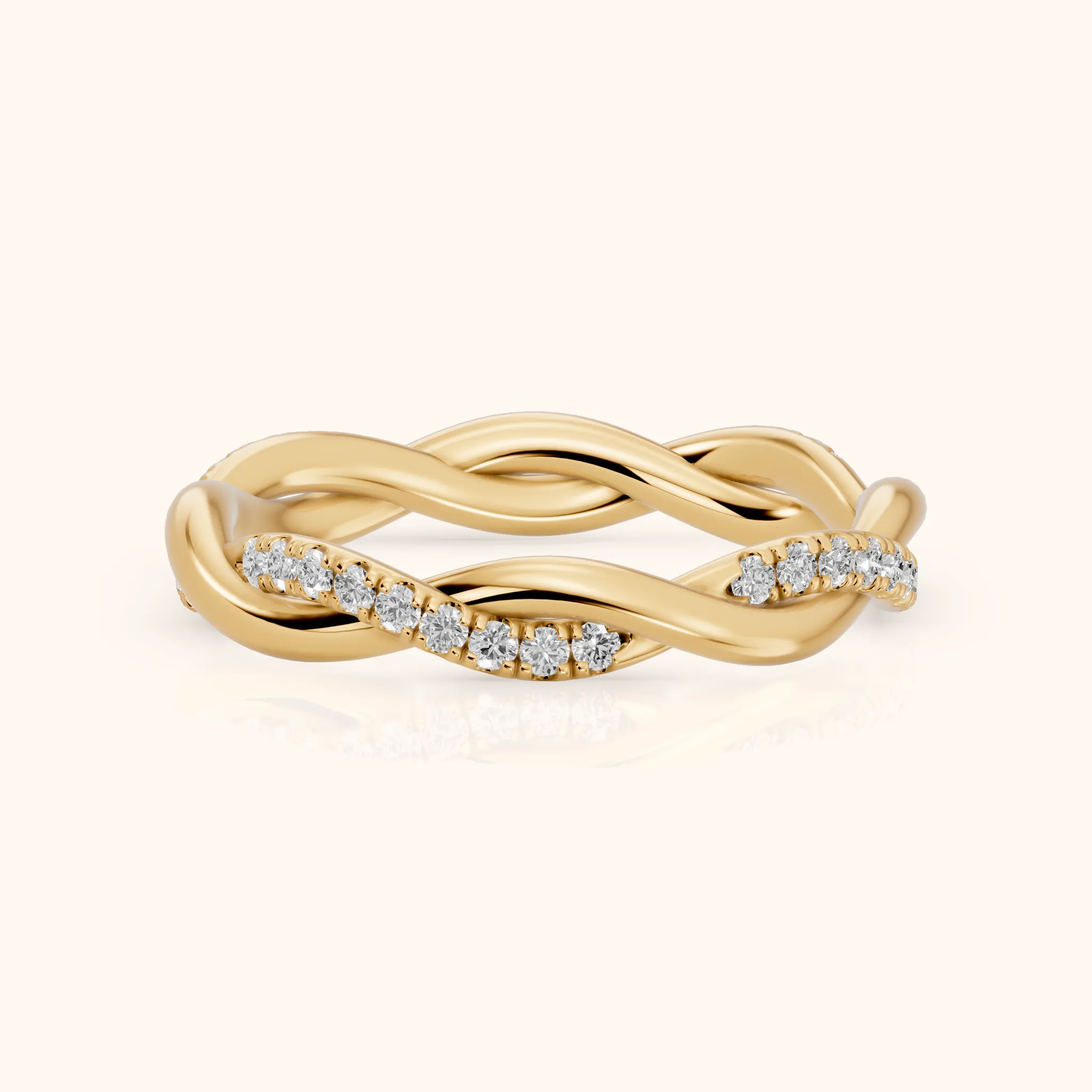 Tanvi Petite Twist Round Diamond Eternity Band in Yellow Gold — view 1