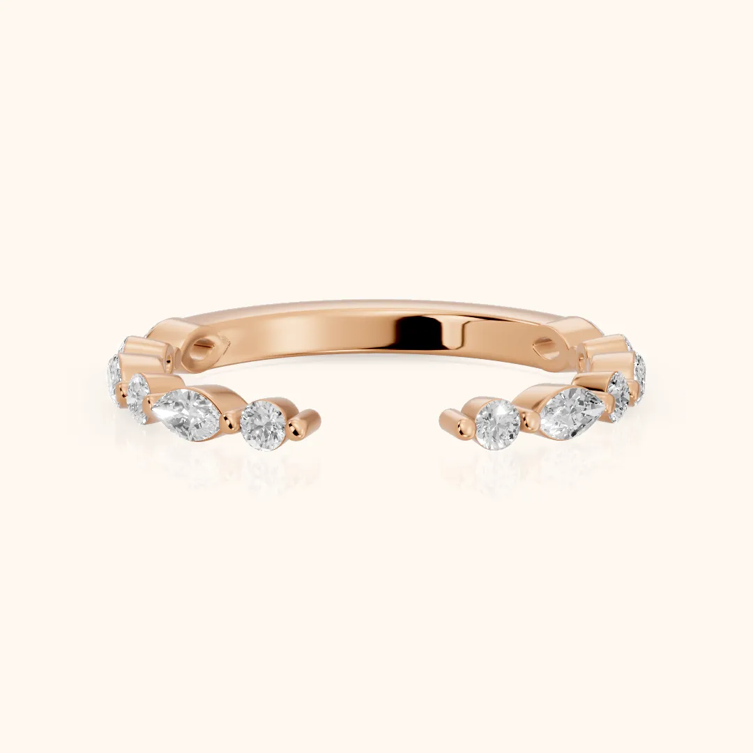 Hollis Shared Prong Round & Marquise Diamond Wedding Band in Rose Gold — view 2