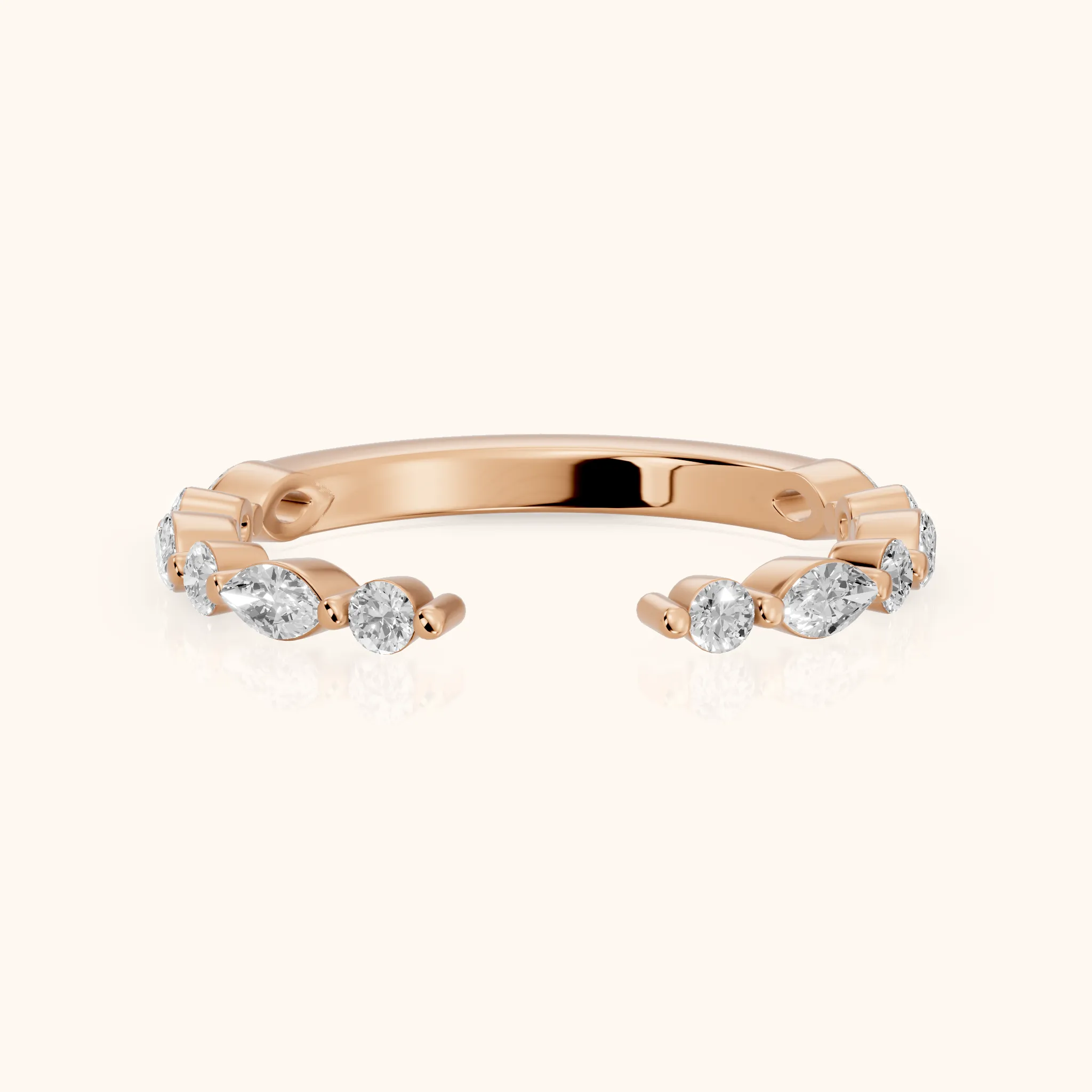 Hollis Shared Prong Round & Marquise Diamond Wedding Band in Rose Gold — view 1