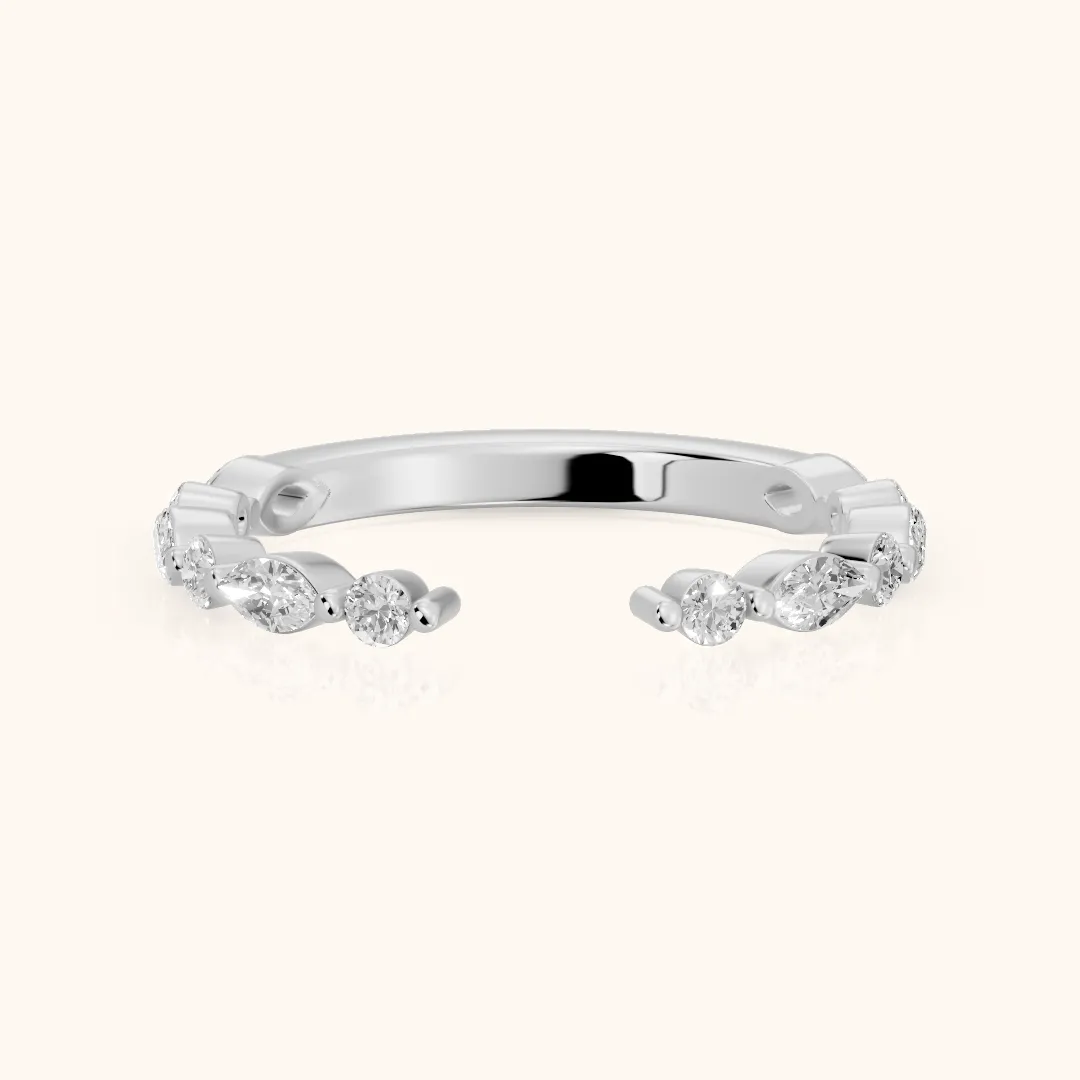 Vanya Shared Prong Round & Marquise Diamond Wedding Band in Silver — view 2