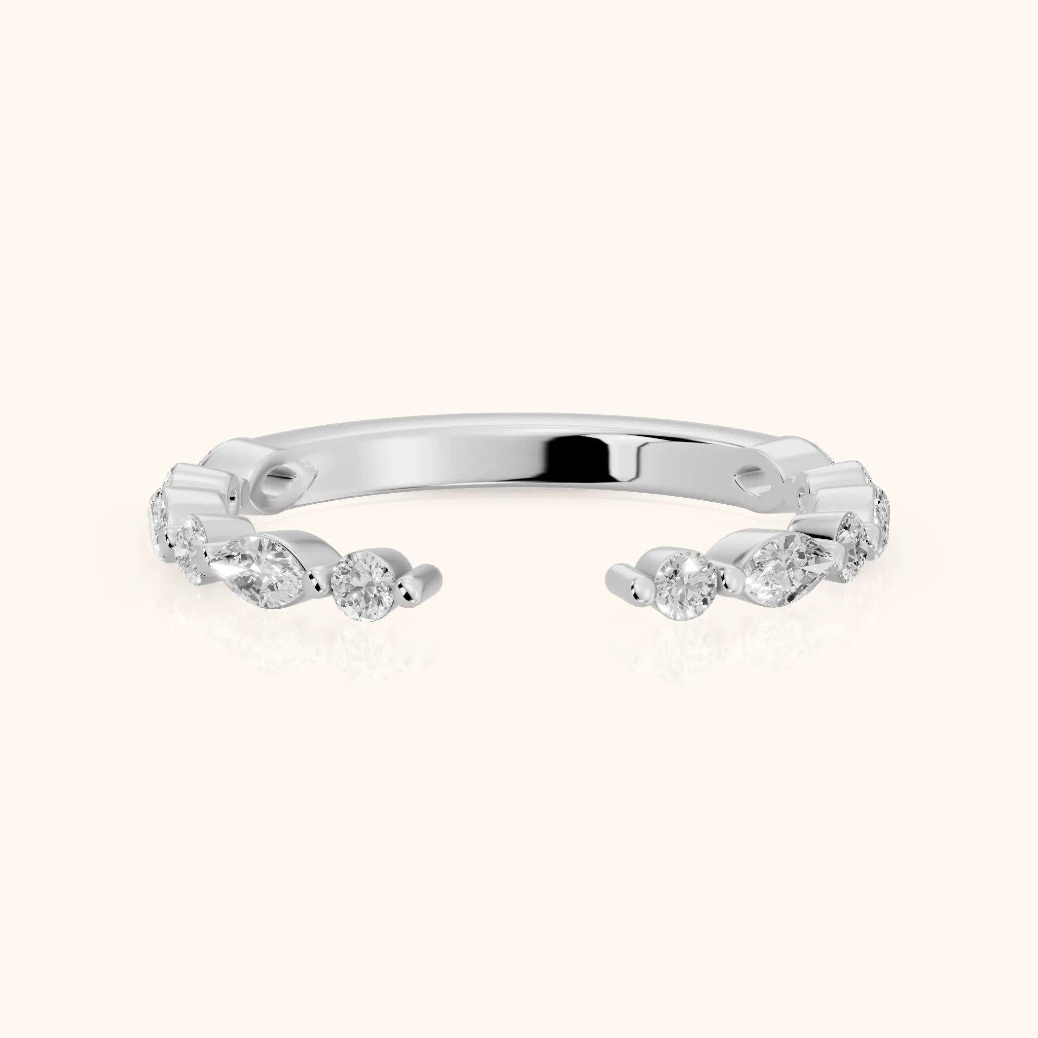 Vanya Shared Prong Round & Marquise Diamond Wedding Band in Silver — view 1