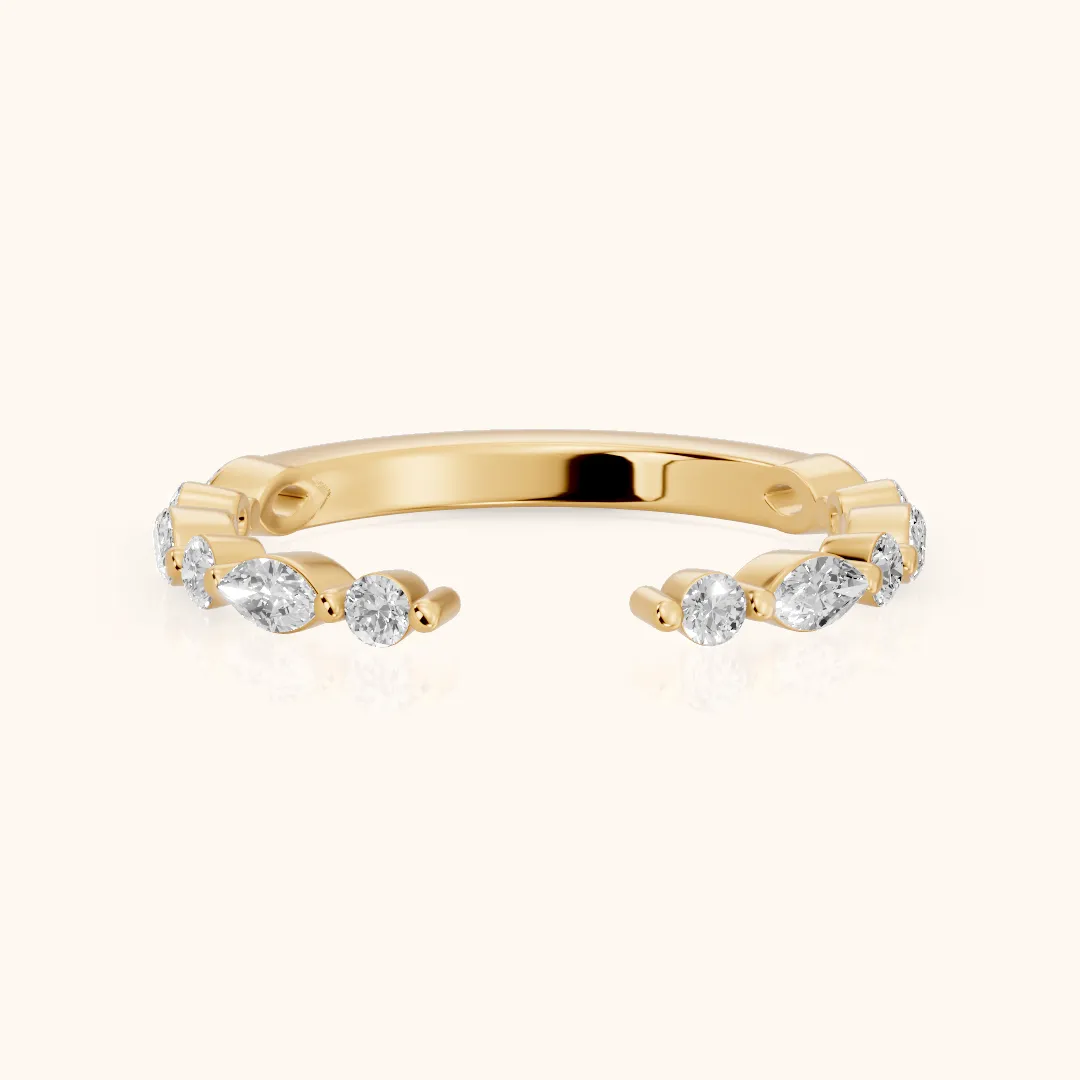 Vanya Shared Prong Round & Marquise Diamond Wedding Band in Yellow Gold — view 2