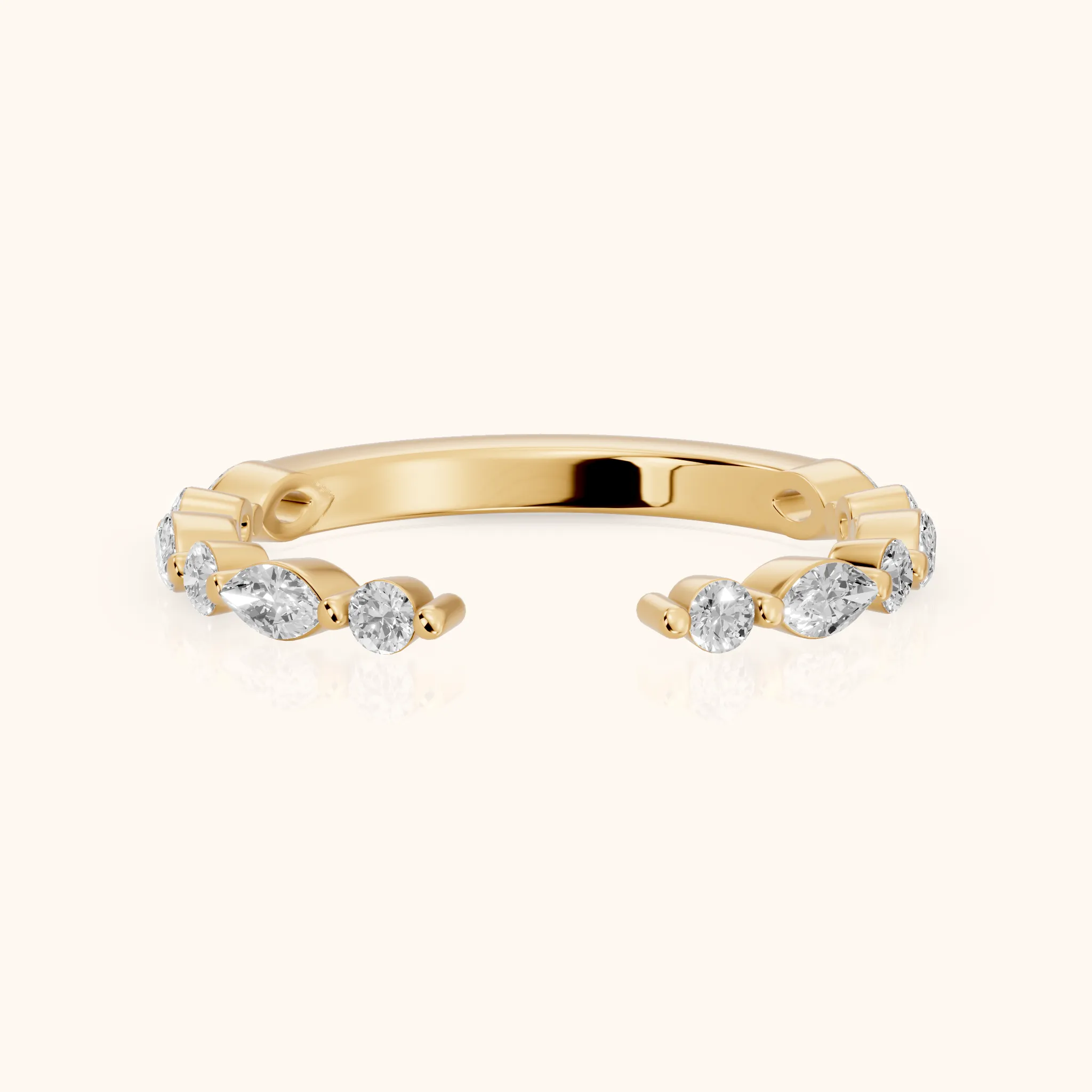 Vanya Shared Prong Round & Marquise Diamond Wedding Band in Yellow Gold — view 1