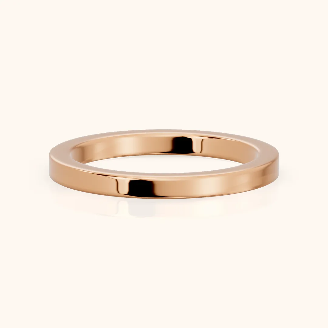 Zoya Classic Flat Wedding Band in Rose Gold — view 2
