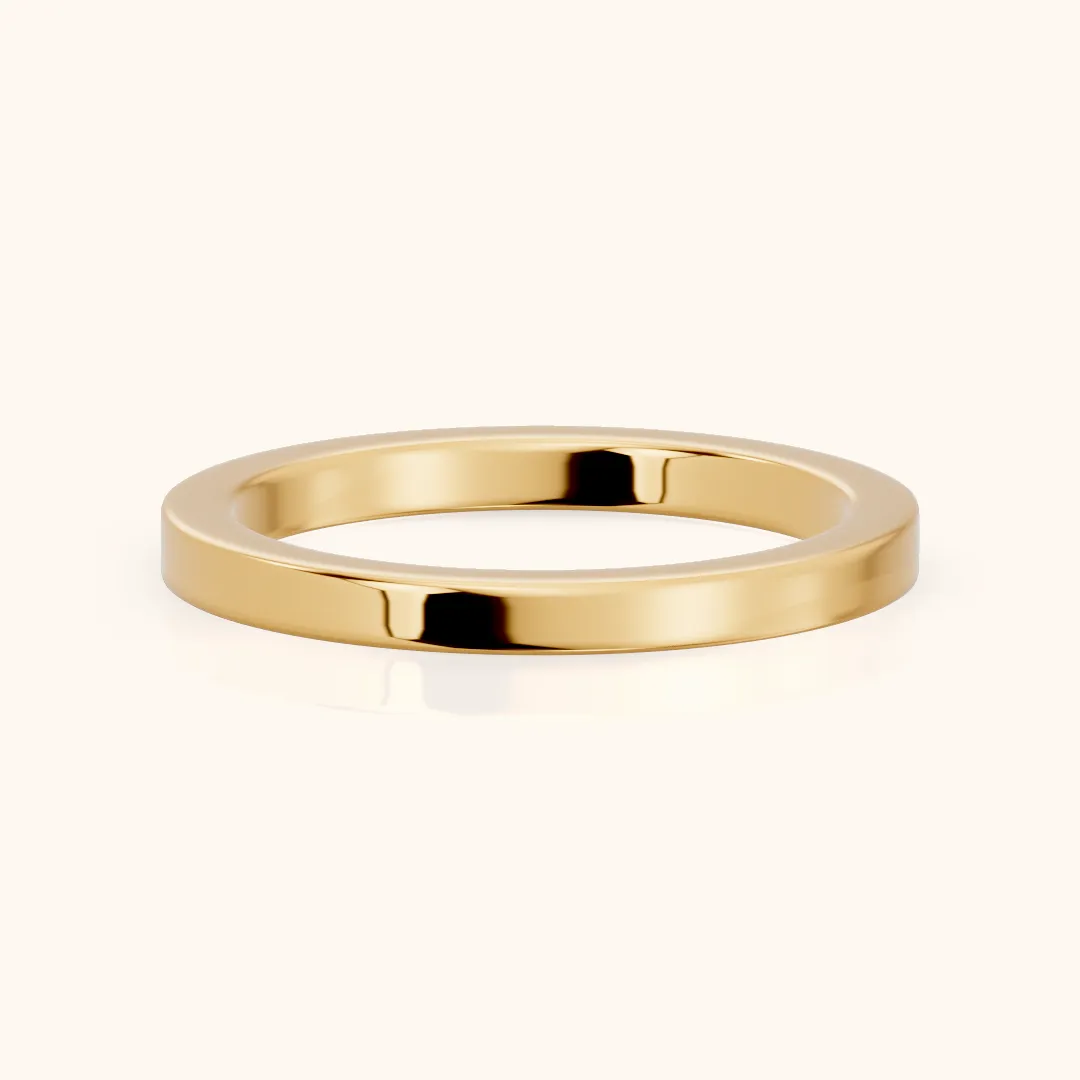 Zoya Classic Flat Wedding Band in Yellow Gold — view 2