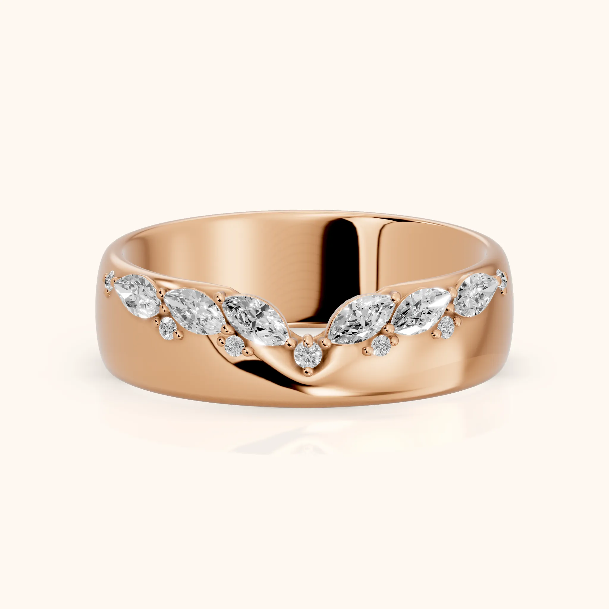 Adeline Dome Marquise & Round Diamond Wedding Band in Rose Gold — view 1