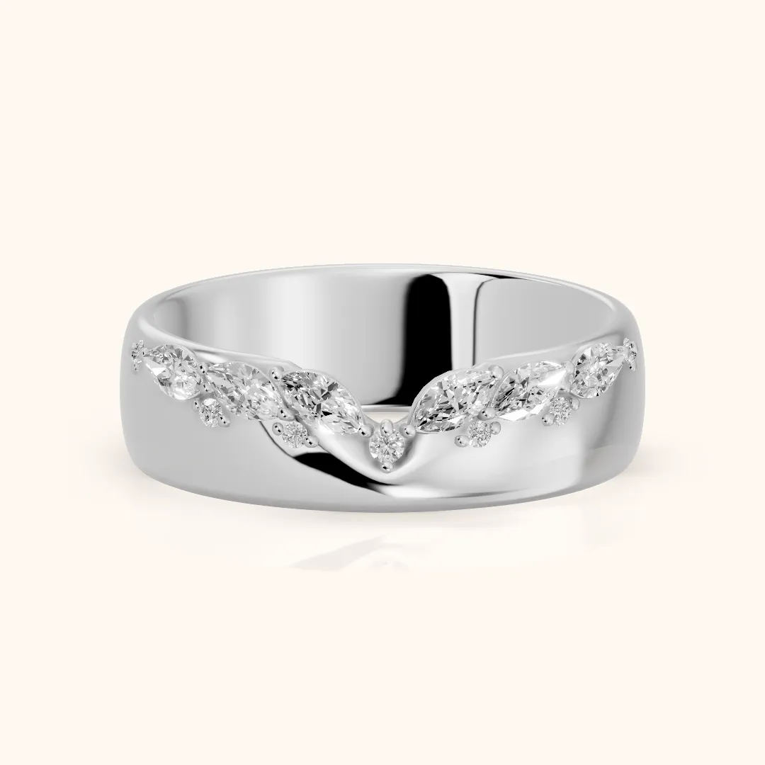Ambika Dome Marquise & Round Diamond Wedding Band in Silver — view 2