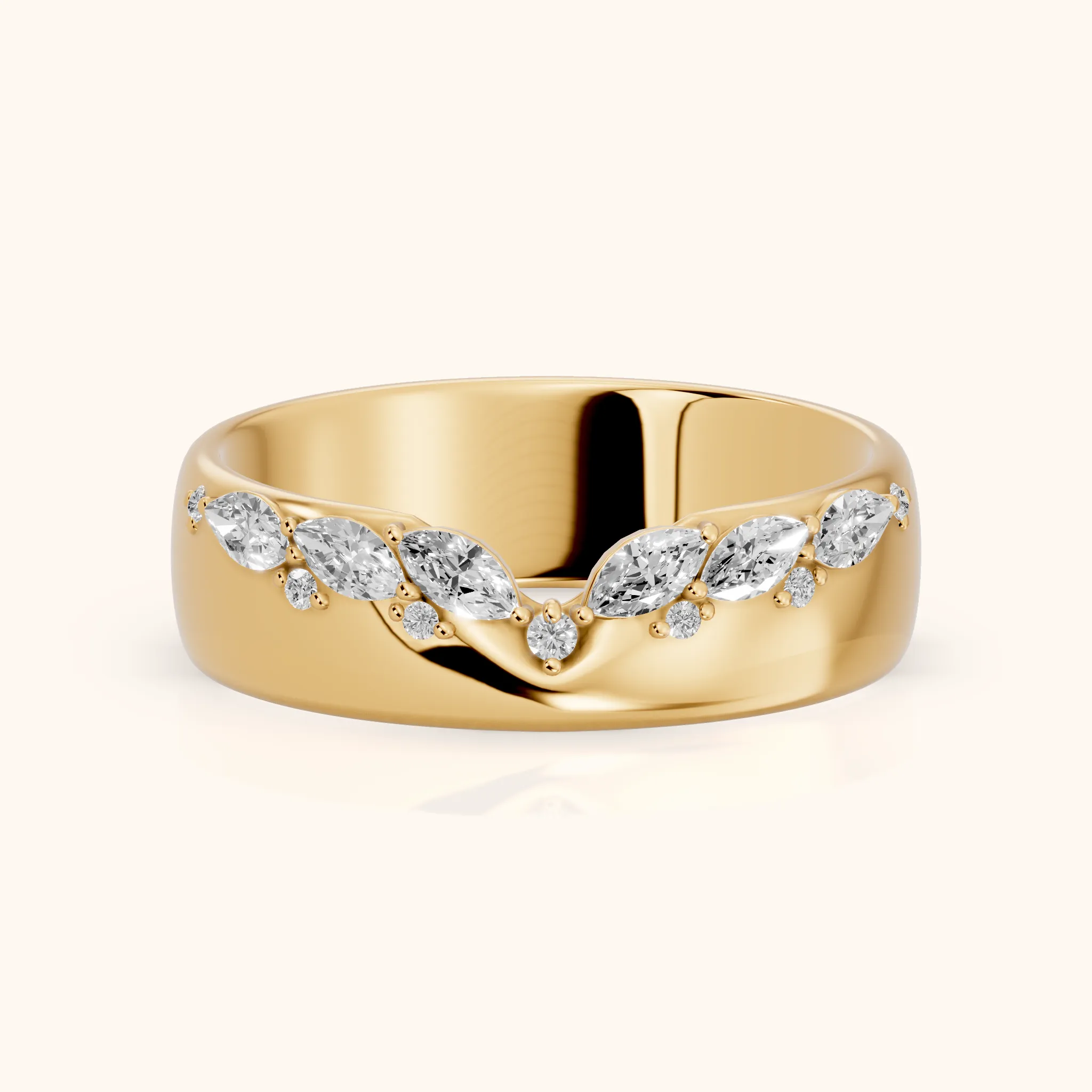 Ambika Dome Marquise & Round Diamond Wedding Band in Yellow Gold — view 1