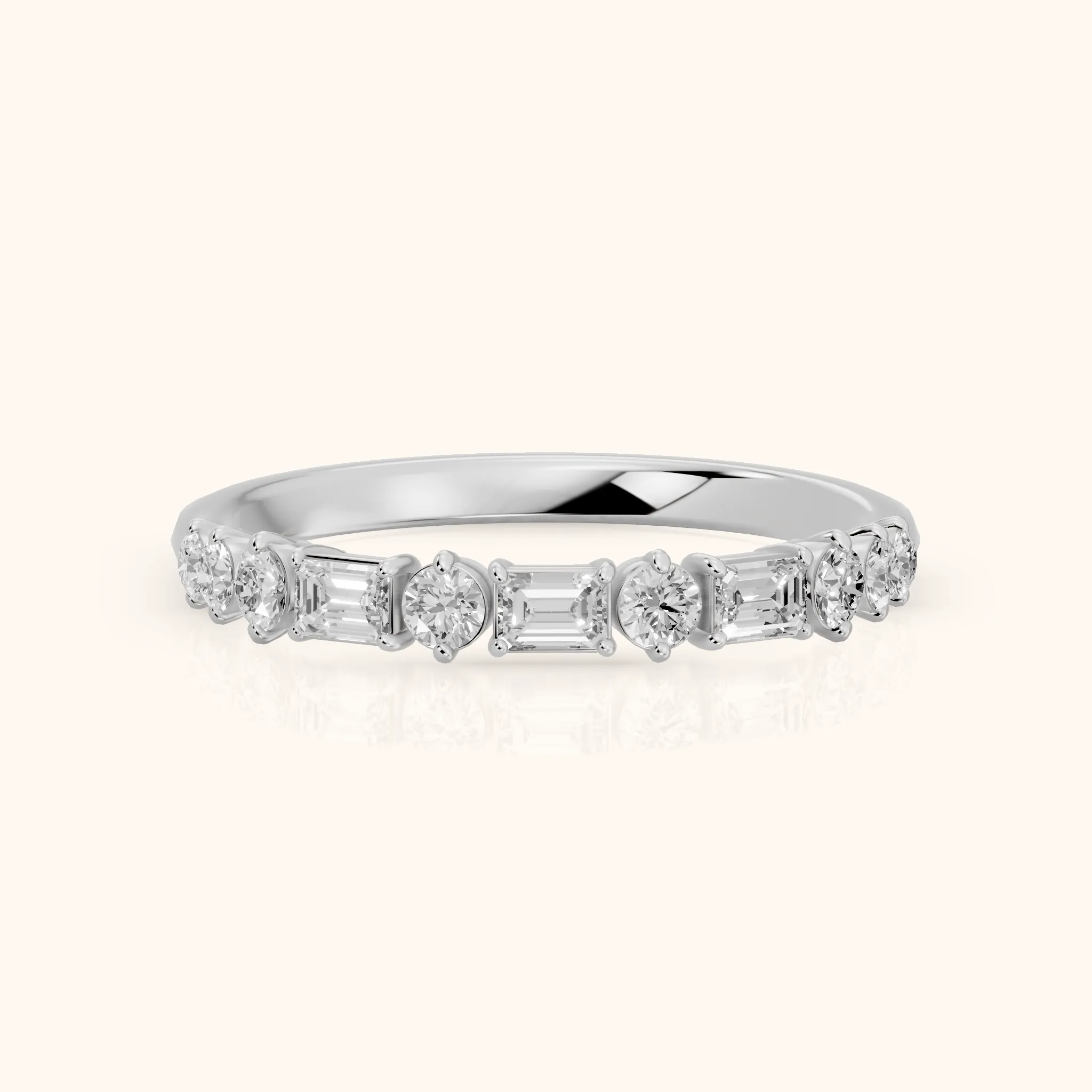 Charu Four Prong Emerald & Round Diamond Half Eternity Band in Silver — view 1