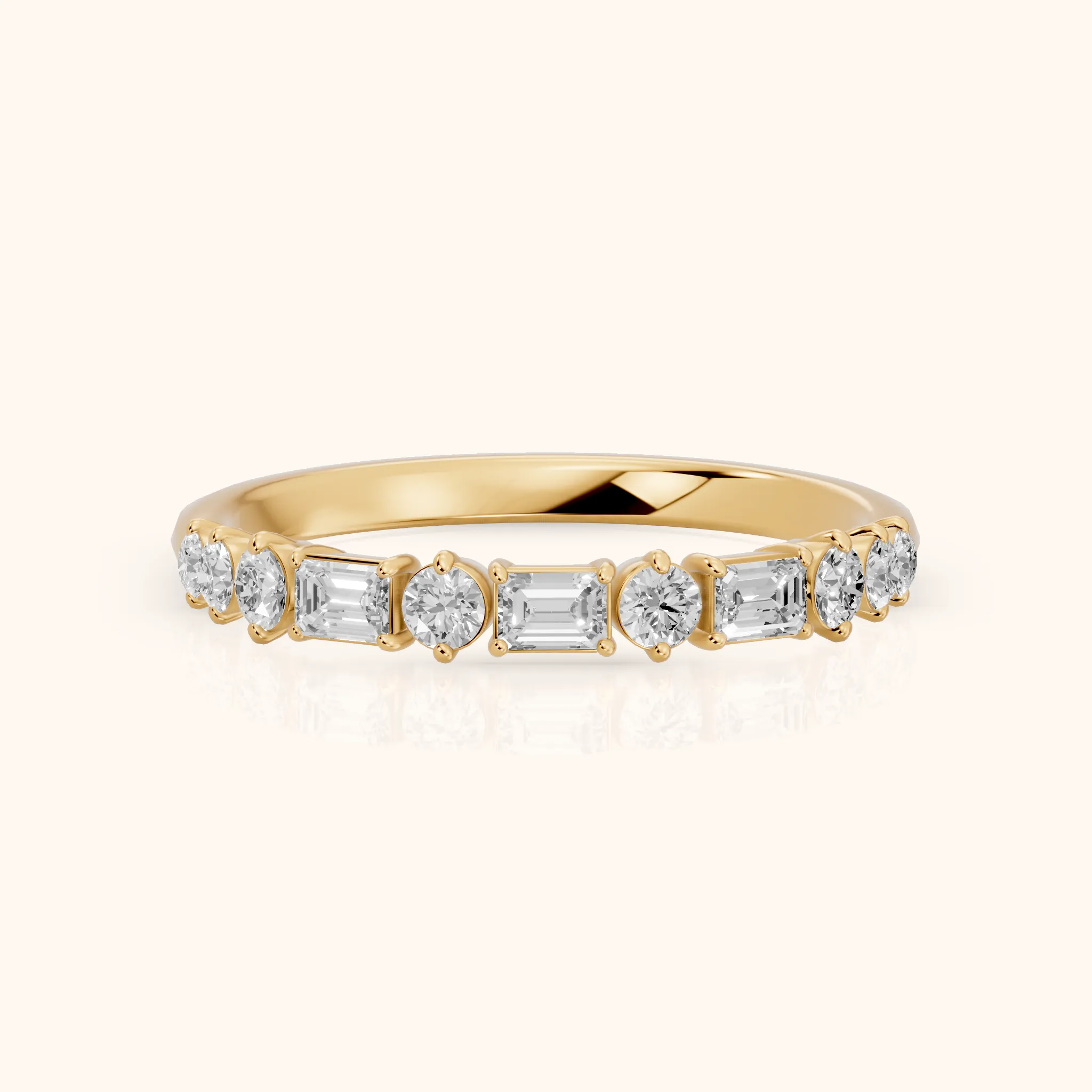 Charu Four Prong Emerald & Round Diamond Half Eternity Band in Yellow Gold — view 1