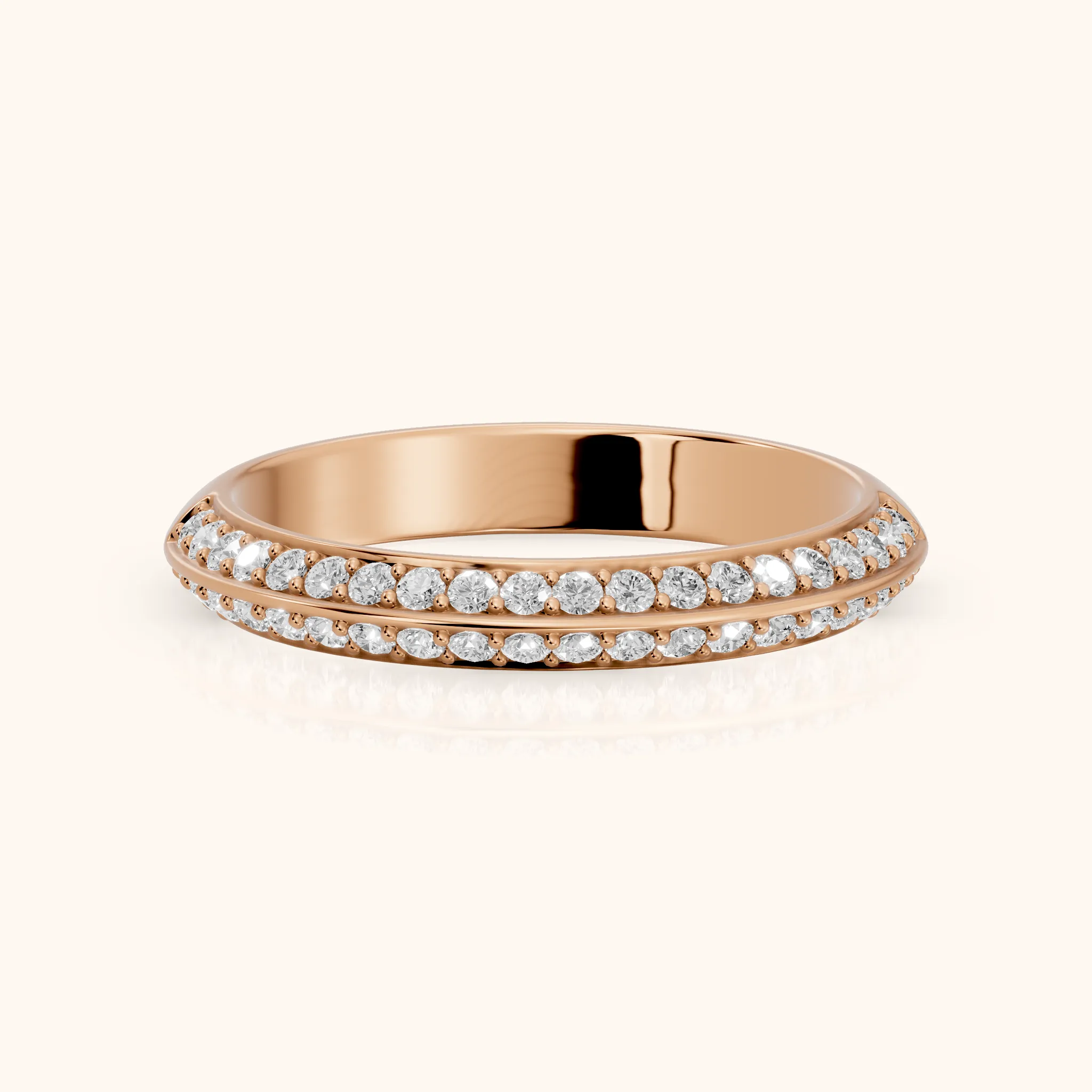Divya Ridged Dome Round Diamond Half Eternity Band in Rose Gold — view 1