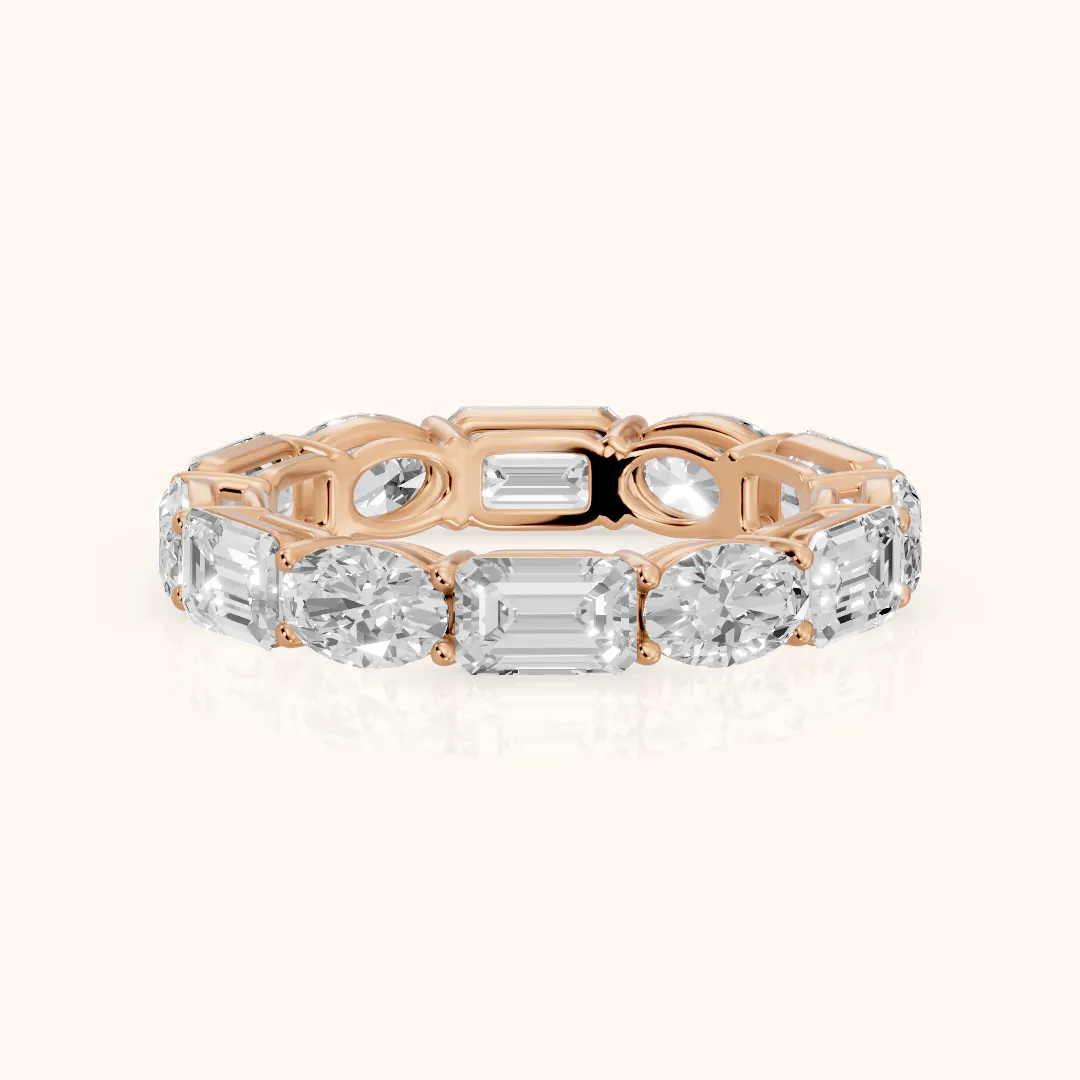 Hema Shared Prong Emerald & Oval Diamond Eternity Band in Rose Gold — view 2